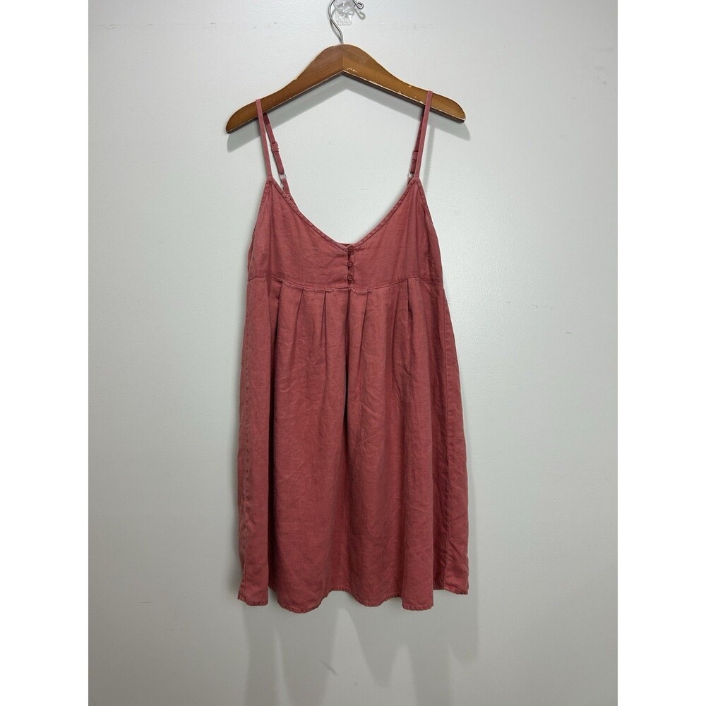 Y2K Old Navy Pink Faded Red 100% Linen Babydoll Mini Dress Size Small